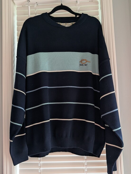 state of art Other - Vintage Men's State Of Art Navy Nautical Striped Crewneck Sweater Y2K